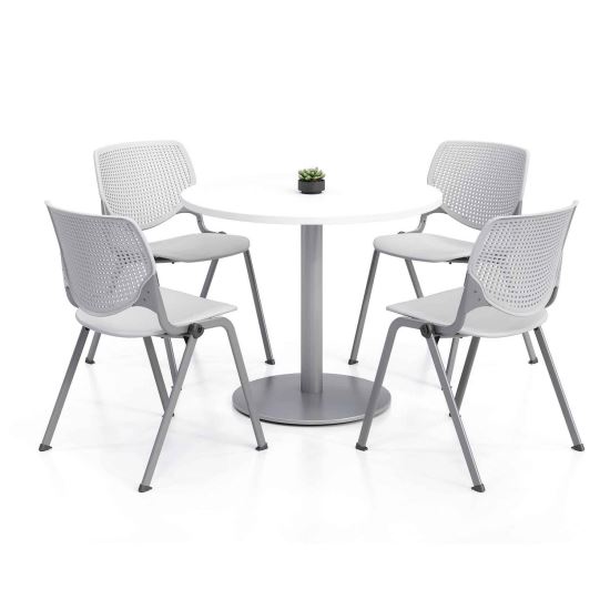 Pedestal Table with Four Light Gray Kool Series Chairs, Round, 36" Dia x 29h, Designer White, Ships in 4-6 Business Days1