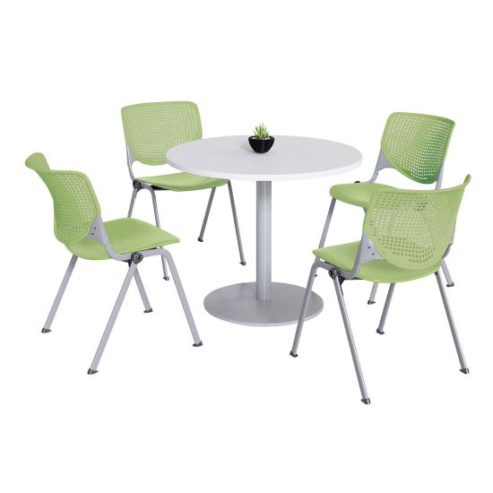 Pedestal Table with Four Lime Green Kool Series Chairs, Round, 36" Dia x 29h, Designer White, Ships in 4-6 Business Days1