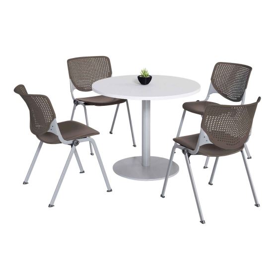 Pedestal Table with Four Brownstone Kool Series Chairs, Round, 36" Dia x 29h, Designer White, Ships in 4-6 Business Days1