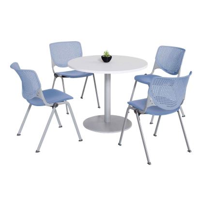 Pedestal Table with Four Periwinkle Kool Series Chairs, Round, 36" Dia x 29h, Designer White, Ships in 4-6 Business Days1