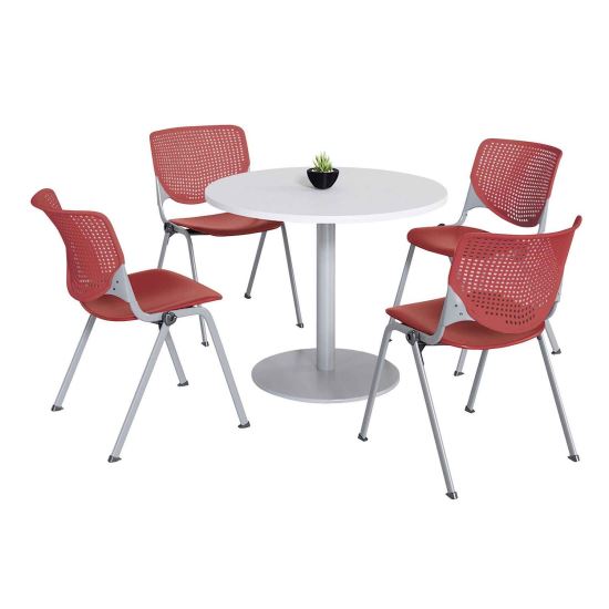 Pedestal Table with Four Coral Kool Series Chairs, Round, 36" Dia x 29h, Designer White, Ships in 4-6 Business Days1