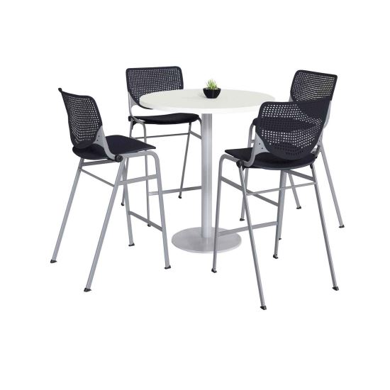 Pedestal Bistro Table with Four Black Kool Series Barstools, Round, 36" Dia x 41h, Designer White, Ships in 4-6 Business Days1