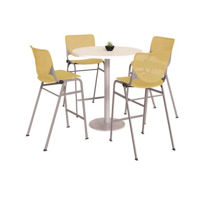 Pedestal Bistro Table with Four Yellow Kool Series Barstools, Round, 36"Dia x 41h, Designer White, Ships in 4-6 Business Days1