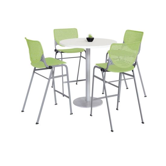 Pedestal Bistro Table with Four Lime Green Kool Series Barstools, Round, 36" Dia x 41h, Designer White, Ships in 4-6 Bus Days1