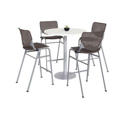 Pedestal Bistro Table with Four Brownstone Kool Series Barstools, Round, 36" Dia x 41h, Designer White, Ships in 4-6 Bus Days1