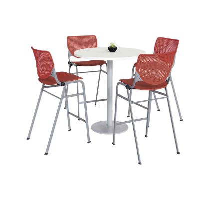 Pedestal Bistro Table with Four Coral Kool Series Barstools, Round, 36" Dia x 41h, Designer White, Ships in 4-6 Business Days1