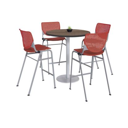 Pedestal Bistro Table with Four Coral Kool Series Barstools, Round, 36" Dia x 41h, Studio Teak, Ships in 4-6 Business Days1