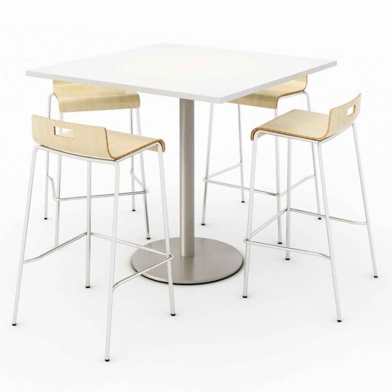 Pedestal Bistro Table with 4 Natural Jive Series Barstools, Square, 36 x 36 x 41, Designer White, Ships in 4-6 Business Days1