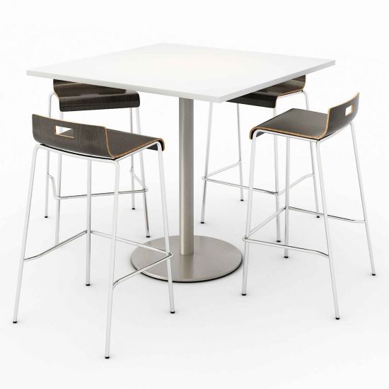 Pedestal Bistro Table with Four Espresso Jive Series Barstools, Square, 36x36x41, Designer White, Ships in 4-6 Business Days1