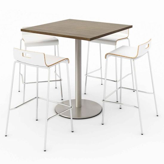 Pedestal Bistro Table with Four White Jive Series Barstools, Square, 36 x 36 x 41, Studio Teak, Ships in 4-6 Business Days1