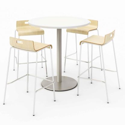 Pedestal Bistro Table with Four Natural Jive Series Barstools, Round, 36" Dia x 41h, Designer White, Ships in 4-6 Bus Days1