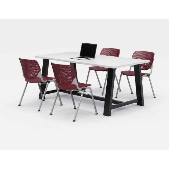 Midtown Dining Table with Four Burgundy Kool Series Chairs, 36 x 72 x 30, Designer White, Ships in 4-6 Business Days1