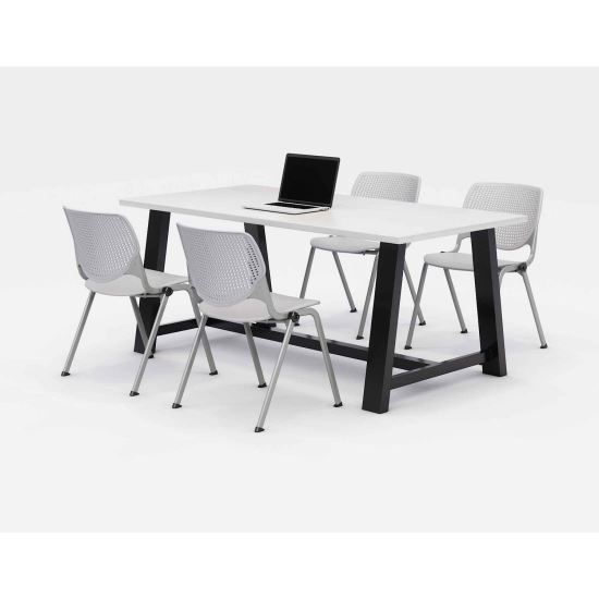 Midtown Dining Table with Four Light Gray Kool Series Chairs, 36 x 72 x 30, Designer White, Ships in 4-6 Business Days1