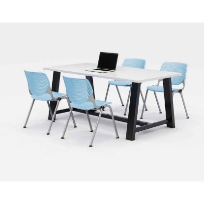 Midtown Dining Table with Four Sky Blue Kool Series Chairs, 36 x 72 x 30, Designer White, Ships in 4-6 Business Days1