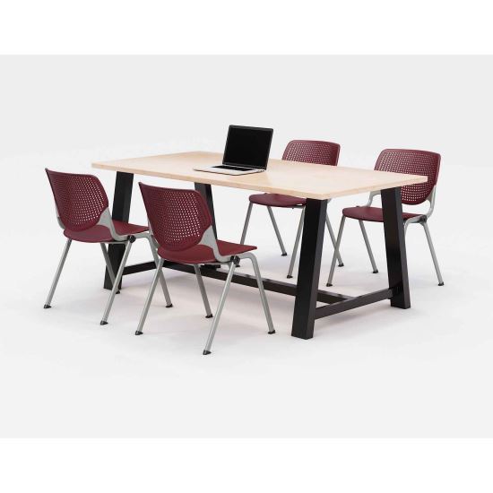 Midtown Dining Table with Four Burgundy Kool Series Chairs, 36 x 72 x 30, Kensington Maple, Ships in 4-6 Business Days1