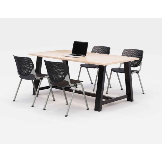 Midtown Dining Table with Four Black Kool Series Chairs, 36 x 72 x 30, Kensington Maple, Ships in 4-6 Business Days1