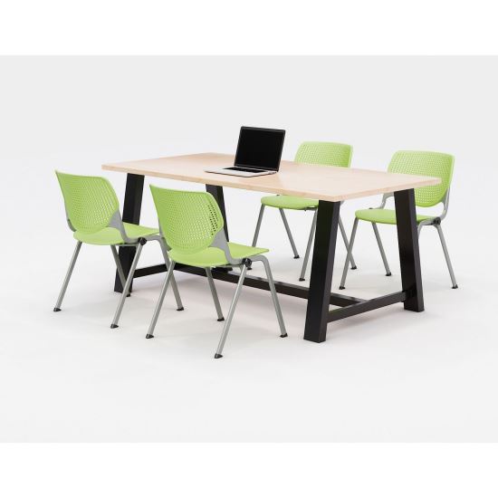 Midtown Dining Table with Four Lime Green Kool Series Chairs, 36 x 72 x 30, Kensington Maple, Ships in 4-6 Business Days1