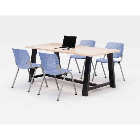 Midtown Dining Table with Four Periwinkle Kool Series Chairs, 36 x 72 x 30, Kensington Maple, Ships in 4-6 Business Days1