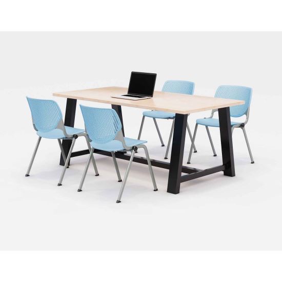 Midtown Dining Table with Four Sky Blue Kool Series Chairs, 36 x 72 x 30, Kensington Maple, Ships in 4-6 Business Days1