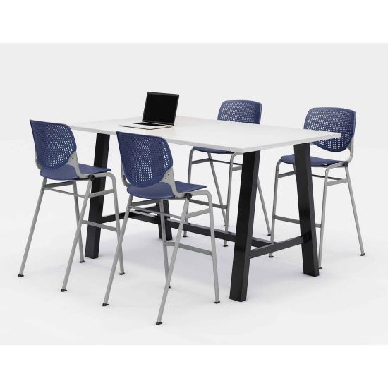 Midtown Bistro Dining Table with Four Navy Kool Barstools, 36 x 72 x 41, Designer White, Ships in 4-6 Business Days1