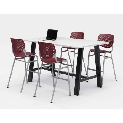 Midtown Bistro Dining Table with Four Burgundy Kool Barstools, 36 x 72 x 41, Designer White, Ships in 4-6 Business Days1