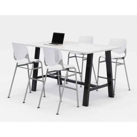 Midtown Bistro Dining Table with Four White Kool Barstools, 36 x 72 x 41, Designer White, Ships in 4-6 Business Days1