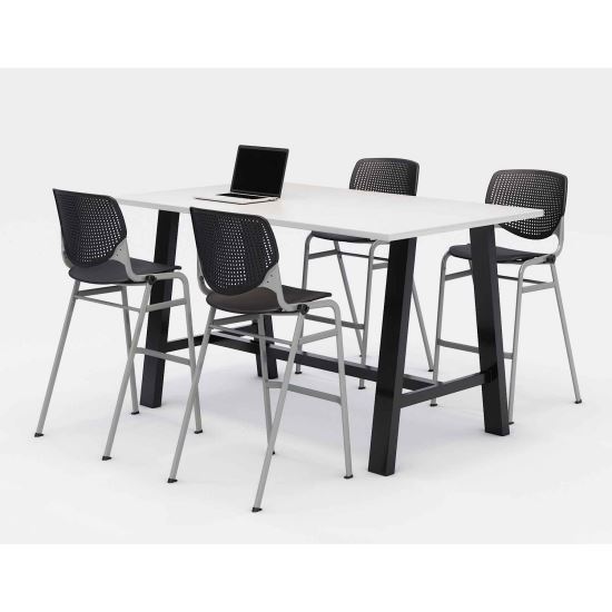 Midtown Bistro Dining Table with Four Black Kool Barstools, 36 x 72 x 41, Designer White, Ships in 4-6 Business Days1