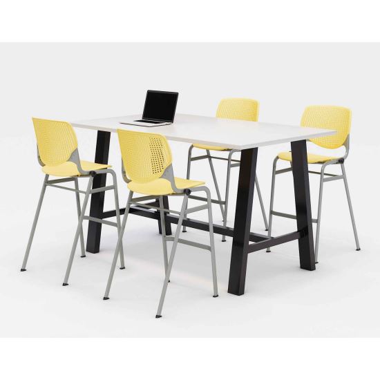 Midtown Bistro Dining Table with Four Yellow Kool Barstools, 36 x 72 x 41, Designer White, Ships in 4-6 Business Days1