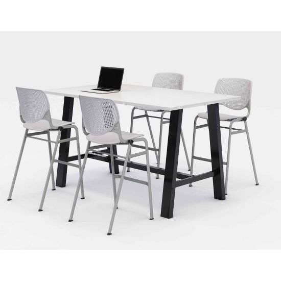 Midtown Bistro Dining Table with Four Light Gray Kool Barstools, 36 x 72 x 41, Designer White, Ships in 4-6 Business Days1