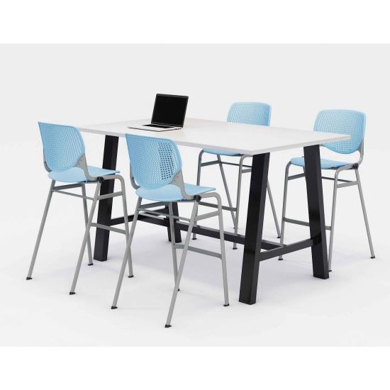 Midtown Bistro Dining Table with Four Sky Blue Kool Barstools, 36 x 72 x 41, Designer White, Ships in 4-6 Business Days1