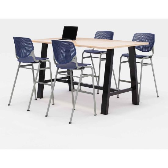 Midtown Bistro Dining Table with Four Navy Kool Barstools, 36 x 72 x 41, Kensington Maple, Ships in 4-6 Business Days1