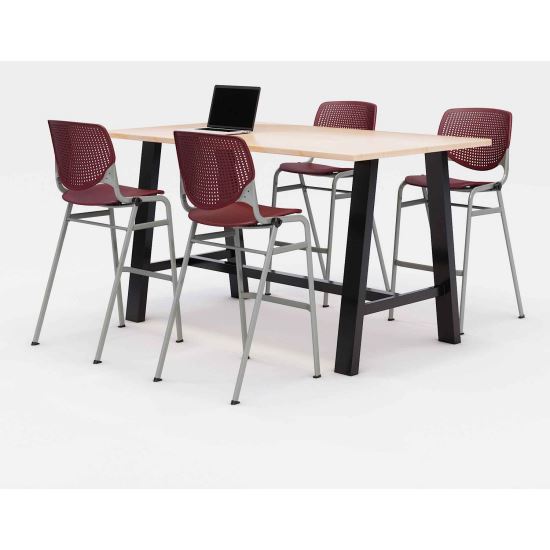 Midtown Bistro Dining Table with Four Burgundy Kool Barstools, 36 x 72 x 41, Kensington Maple, Ships in 4-6 Business Days1