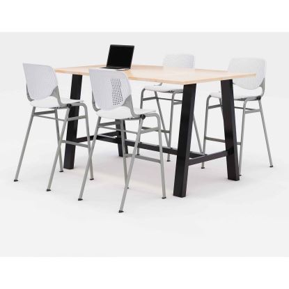 Midtown Bistro Dining Table with Four White Kool Barstools, 36 x 72 x 41, Kensington Maple, Ships in 4-6 Business Days1