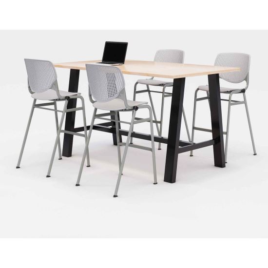 Midtown Bistro Dining Table with Four Light Gray Kool Barstools, 36 x 72 x 41, Kensington Maple, Ships in 4-6 Business Days1