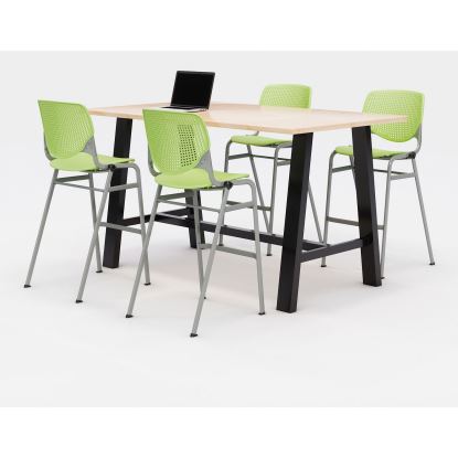 Midtown Bistro Dining Table with Four Lime Green Kool Barstools, 36 x 72 x 41, Kensington Maple, Ships in 4-6 Business Days1