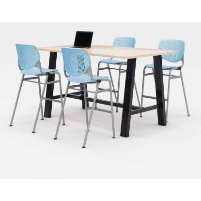 Midtown Bistro Dining Table with Four Sky Blue Kool Barstools, 36 x 72 x 41, Kensington Maple, Ships in 4-6 Business Days1