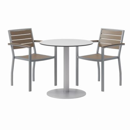 Eveleen Outdoor Patio Table with Two Mocha Powder-Coated Polymer Chairs, 30" Dia x 29h, Gray, Ships in 4-6 Business Days1