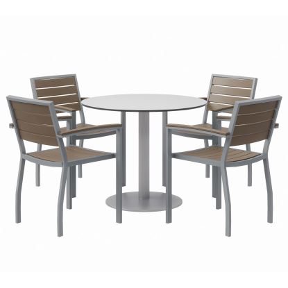 Eveleen Outdoor Patio Table, 4 Mocha Powder-Coated Polymer Chairs, Round, 36" Dia x 29h, Fashion Gray, Ships in 4-6 Bus Days1