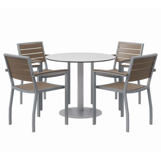 Eveleen Outdoor Patio Table, 4 Mocha Powder-Coated Polymer Chairs, Round, 36" Dia x 29h, Fashion Gray, Ships in 4-6 Bus Days1