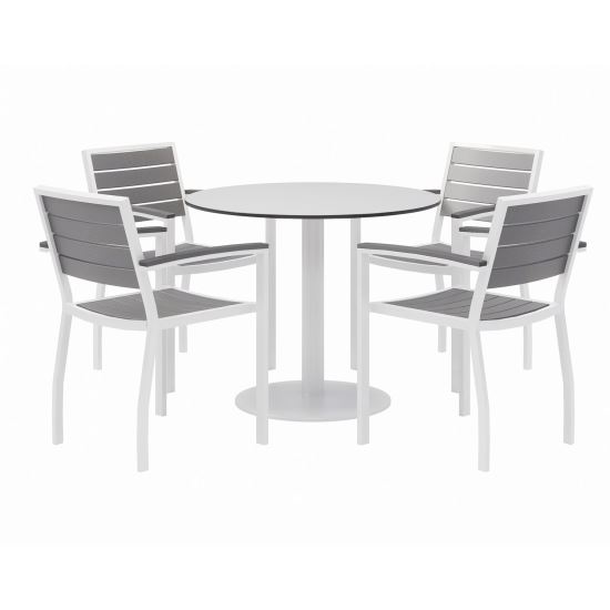 Eveleen Outdoor Patio Table w/Four Gray Powder-Coated Polymer Chairs, Round, 36" Dia x 29h,White, Ships in 4-6 Business Days1