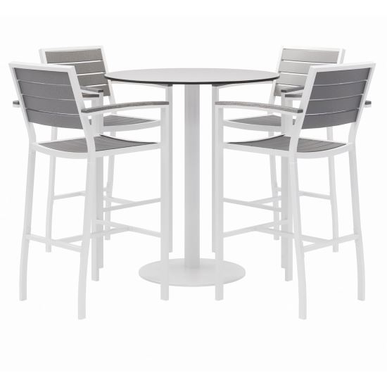 Eveleen Outdoor Bistro Patio Table w/ Four Gray Powder-Coated Polymer Barstools, Round, 41"h, White, Ships in 4-6 Bus Days1