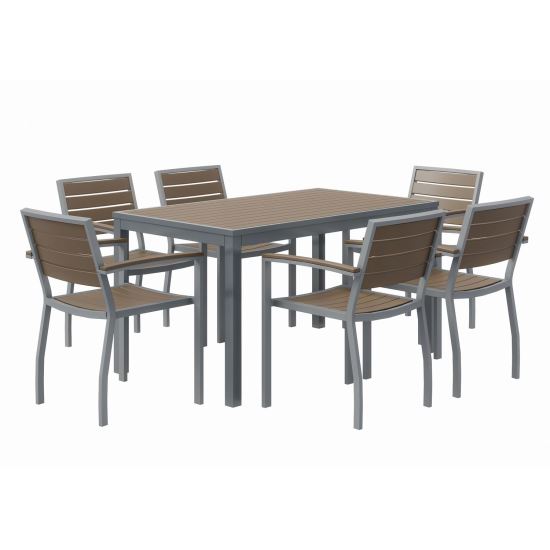 Eveleen Outdoor Patio Table with Six Mocha Powder-Coated Polymer Chairs, 32 x 55 x 29, Mocha, Ships in 4-6 Business Days1