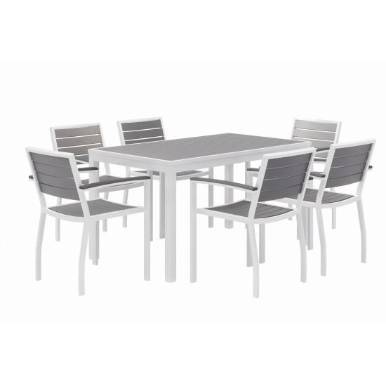 Eveleen Outdoor Patio Table with Six Gray Powder-Coated Polymer Chairs, 32 x 55 x 29, Gray, Ships in 4-6 Business Days1