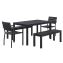 Eveleen Outdoor Patio Table w/ Two Black Powder-Coated Polymer Chairs and Two Benches, 32 x 55, Gray, Ships in 4-6 Bus Days1