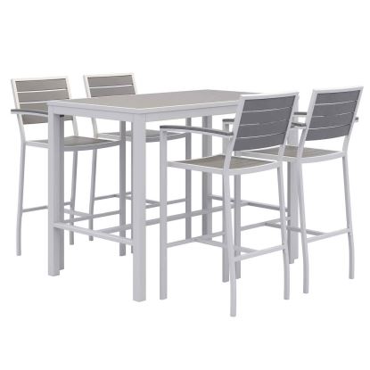 Eveleen Outdoor Bistro Patio Table with Four Gray Powder-Coated Polymer Barstools, 32 x 55, Gray, Ships in 4-6 Business Days1