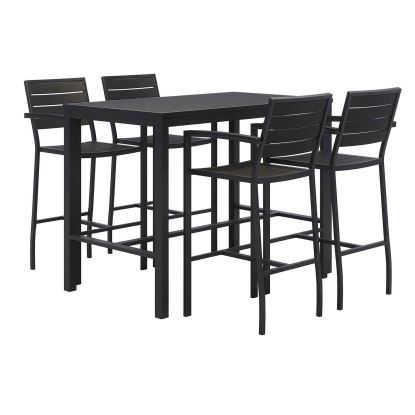 Eveleen Outdoor Bistro Patio Table with Four Black Powder-Coated Polymer Barstools, 32 x 55, Black, Ships in 4-6 Bus Days1