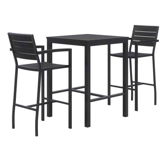 Eveleen Outdoor Bistro Patio Table with Two Black Powder-Coated Polymer Barstools, 30" Square, Black, Ships in 4-6 Bus Days1