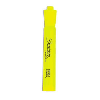 Tank Style Highlighters, Fluorescent Yellow Ink, Chisel Tip, Yellow Barrel, Dozen1