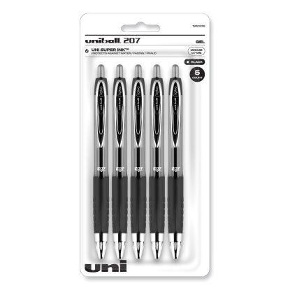 Signo 207 Gel Pen, Retractable, Medium 0.7 mm, Black Ink, Clear/Black Barrel, 5/Pack1