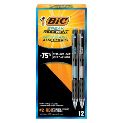Break-Resistant Mechanical Pencils with Erasers, 0.7 mm, HB (#2), Black Lead, Assorted Barrel Colors, Dozen1